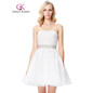 Grace Karin Short Prom Dress 2017 Vestido De Festa Strapless Mid Thigh Voile White Formal Party Gown Robe De Cocktail Prom Dress