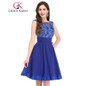 Grace Karin Short Prom Dress 2017 Backless Lace Chiffon Royal Blue Formal Party Gowns Knee Length Sexy Bridesmaid Prom Dresses