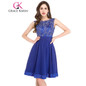 Grace Karin Short Prom Dress 2017 Backless Lace Chiffon Royal Blue Formal Party Gowns Knee Length Sexy Bridesmaid Prom Dresses