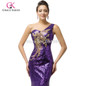Grace Karin Sexy Purple teal Green Sequin Gown Mermaid Long Evening Dresses 2017 Trumpet One shoulder Evening Party Dress 7545