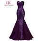 Grace Karin Sequin Long Evening Dress 2017 Sparkly Dark Salmon Purple Elegant Formal Dresses Mermaid Evening Gowns High Quality