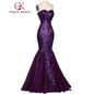 Grace Karin Sequin Long Evening Dress 2017 Sparkly Dark Salmon Purple Elegant Formal Dresses Mermaid Evening Gowns High Quality