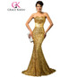 Grace Karin Mermaid Evening Dress Red Gold Sequin Strapless Luxury Women Abendkleider Long Formal Special Occasion Dress 2017