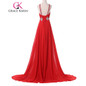 Grace Karin Long Red Evening Dress Sequins Beaded Chiffon Sexy Evening Prom Dresses Backless Elegant Formal Gowns Robe De Soiree