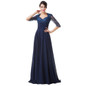 Grace Karin Half Sleeve Evening Dresses Elegant Long Formal Party Prom Gown Empire Chiffon Navy Blue Special Occasion Dress 2017