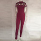 2016 Red Women Bodysuit Rompers Womens Jumpsuit short sleeve Sexy Hollow Out Bodycon long jumpsuits for women