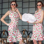 Vintage Style Cherry Print Sleeveless Fishtail Dress