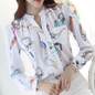 2016 New Fashion printed V- neck shirt plus size women Chiffon Blouse Shirt Female Work Office Tops Blusas 882G