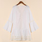 2017 Bohemian Style Women Summer White Dress Sexy Casual V Neck 3/4 Flare Sleeve Lace Crochet Loose Mini Beach Dresses Vestidos