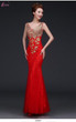 2016 Elegant Mermaid Evening Dress Gold Appliques Long Red Formal Gown Lace Prom Dresses vestido de festa