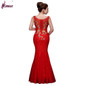 2016 Elegant Mermaid Evening Dress Gold Appliques Long Red Formal Gown Lace Prom Dresses vestido de festa