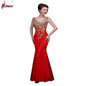 2016 Elegant Mermaid Evening Dress Gold Appliques Long Red Formal Gown Lace Prom Dresses vestido de festa