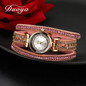 Duoya Women Dress Luxury Watch Women Gold Chain Rhinestone Leather Quartz Wristwatch Ladies Classic Fashion Bracelet Watch