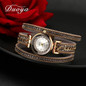 Duoya Women Dress Luxury Watch Women Gold Chain Rhinestone Leather Quartz Wristwatch Ladies Classic Fashion Bracelet Watch