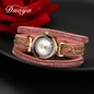 Duoya Women Dress Luxury Watch Women Gold Chain Rhinestone Leather Quartz Wristwatch Ladies Classic Fashion Bracelet Watch