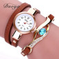 Duoya Brand Watch Women Luxury Gold Eye Gemstone Dress Watches Women Gold Bracelet Watch Female Leather Quartz Wristwatches