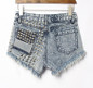 2016 Women's Fashion Brand Vintage Tassel Rivet Ripped Loose High Waisted Short Jeans Punk Sexy Hot Woman Denim Shorts