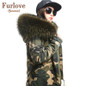 2016 women winter camo parkas large raccoon fur collar hooded coat outwear 2 in 1 detachable lining winter jacket brand style