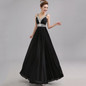 CEEWHY Sexy V-Neck Long Evening Dress Crystal Party Elegant A-line Prom Evening Gowns Vestidos de Festa Pleated Formal Dress