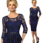 Vfemage Women Vintage Ladylike Sexy Lace top 3/4 Sleeve O-Neck Peplum Tunic Bodycon Women Wear to Work Office Pencil Dress 4909