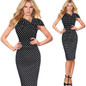 Vfemage Women Elegant Vintage Pinup Bow Ruched Polka Dot Tunic Business Casual Work Party Stretch Bodycon Pencil Dress 266