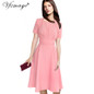 Vfemage Women Elegant Vintage Draped Ruffle Tunic Slim Pinup Casual Work Office Business Party A-Line Skater Dress 6111