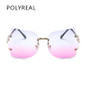 POLYREAL Rimless Sunglasses Vintage Metal Retro Women Fashion Luxury Oversize Sun glasses Bent legs lens Brand Designer UV400