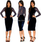 Olrain Women Sexy Evening Blue Lace Velvet Midi Bodycon Dress Party Pencil Dress