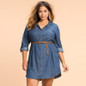 Kissmilk Plus Size New Fashion Women Clothing Casual Loose Dress Distressed Long Sleeve Big Size Demin Dress 3XL 4XL 5XL 6XL