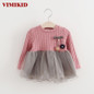 VIMIKID 2017 new Spring and Autumn long sleeve for girls Sweater Corsage yarn baby girls dress kids clothes Children's clothing