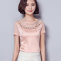 Satin Blouse Shirt Mesh Patchwork Sexy Lace Hollow Out Women Shirts Short Sleeve 2017 Summer Korean Fashion Fitness Ladies Tops