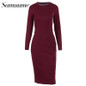 Samuume Elegant Autumn Stretchy Bodycon Dress 2018 O-Neck Long Sleeve Ladies Office Winter Pencil Sexy Dresses Vestidos S1711305