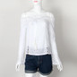 2017 Lace Blusas Women Long Flare Sleeve Slash Neck Shirts Summer Sexy Cut Out Blouse Casual Off Shoulder Tops White Blusa GV623
