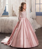 Stunning Pink Flower Girl Dresses for Weddings 2017 Kids Long Sleeve Communion Dress Beads Ball gown Girls Pageant Dresses