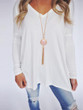 Chicnico Casual V Neck Solid Color Long Sleeve Loose Top
