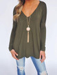 Chicnico Casual V Neck Solid Color Long Sleeve Loose Top