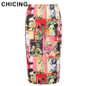 CHICING Women Fashion Graffiti Yellow Sexy Pencil Midi Skirt 2017 Elastic Empire Ladies Bodycon Skirts Saia Femininas A1611006