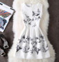 New Ladies Party Dress Women Summer Office Ladies O Neck Jacquard Print Vintage Ball Gown Slim Vest Dresses Vestidos Clothes