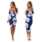 Ruffle Elegant Party Dress Women Sexy Off Shoulder Print Casual Slash Neck Split Bodycon Dress Ladies Beach Summer Dress Vestido