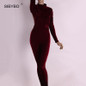 SIBYBO Women Rompers Sexy Velvet Backless Bodycon Jumpsuit Long Sleeve Overalls Bodysuit Winter Party Club Tights Slim Jumpsuits