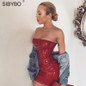 Sibybo Sexy Black PU Leather Women Summer Dress 2018 Sleeveless Strapless Club Pencil Mini Bodycon Party Dresses Vestidos