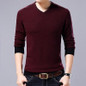 High Quality Winter Soft Warm Knitted Merino Wool Sweater Men 100%wool Sweaters Pure Color V-Neck Pullover Men