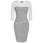 FINEJO Women Autumn Dress O-neck 3/4 Sleeve Sexy Casual Patchwork Striped Bodycon Pencil Dress S-XXL Women's Clothing Vestidos