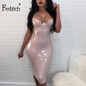 Feditch Women PU Sexy Dress Autumn Sleeveless Bodycon Dress Women Vintage Vestidos Spaghetti Strap Elegant Lady Party Dresses