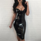 Feditch Women PU Sexy Dress Autumn Sleeveless Bodycon Dress Women Vintage Vestidos Spaghetti Strap Elegant Lady Party Dresses