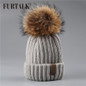 FURTALK Winter hat for Kids Ages 2-7 Knit Beanie winter baby hat for children fur Pom Pom Hats for girls and boys