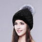 FURTALK Russian Real mink fur hat for women brand winter knitted mink fur beanie cap with fox fur pom pom