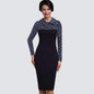 Vintage Women Knitting Patchwork Dress Elegant Work Office Business Sheath Bodycon Pencil Dress B238