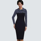 Vintage Women Knitting Patchwork Dress Elegant Work Office Business Sheath Bodycon Pencil Dress B238