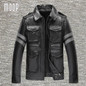 Vintage men black genuine leather coats cow leather motorcycle jackets stripe spliced manteau homme veste cuir homme LT1230
